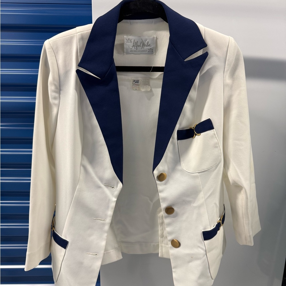 White and Navy Blazer with Gold Buttons